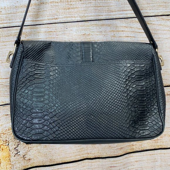 Cole Haan Black Embossed Snakeskin Shoulder Bag - Picture 8 of 12